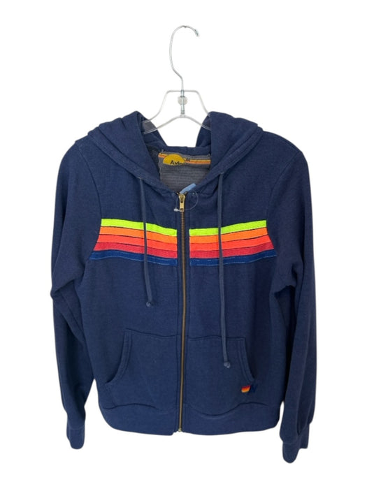 Aviator Nation Size M Navy & Multi Cotton & Polyester Striped Hoodie Jacket Navy & Multi / M