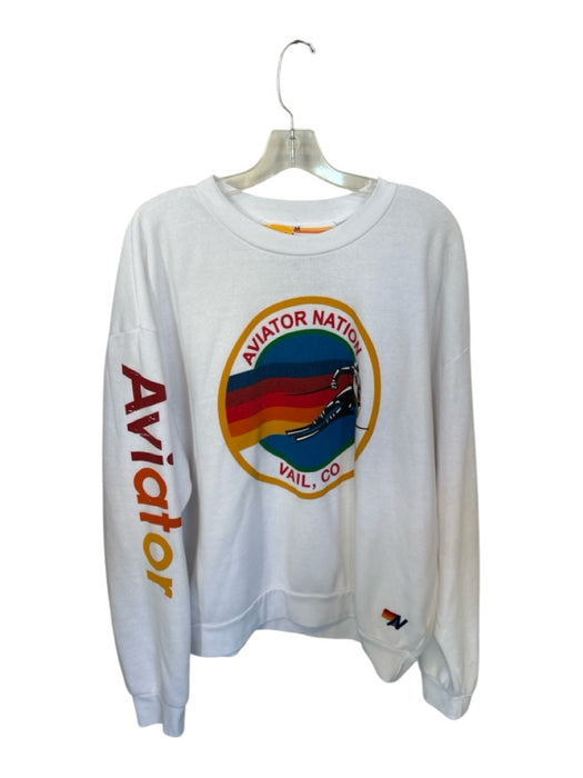 Aviator Nation Size M White & Multi Cotton Long Sleeve Logo Athletic Sweatshirt White & Multi / M