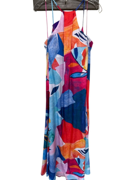 Nicole Miller Size S Multi Polyester Blend V Neck Abstract Spaghetti Strap Dress Multi / S