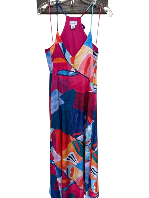 Nicole Miller Size S Multi Polyester Blend V Neck Abstract Spaghetti Strap Dress Multi / S