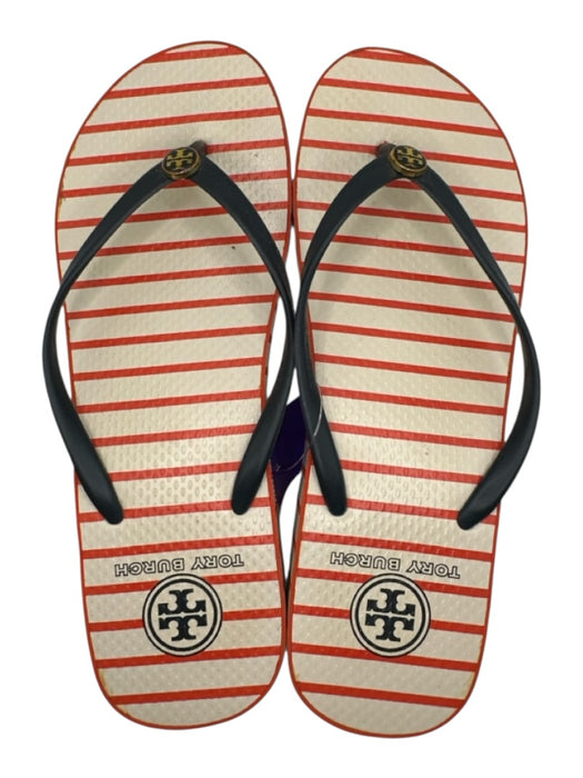 Tory Burch Shoe Size EST 8 Cream & Red Rubber Blue strap Logo Thong Flip Flops Cream & Red / EST 8
