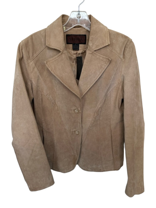 Siena Size 8 Tan Leather & Polyester Collar Long Sleeve Buttons Jacket Tan / 8