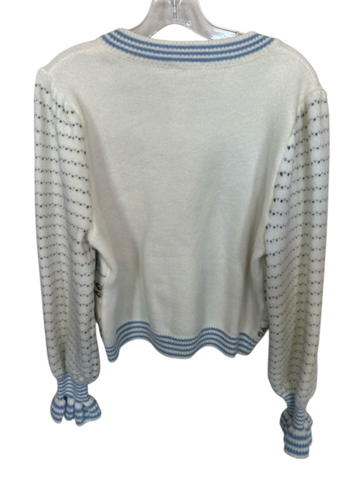 Sunday Up Size L White & Blue Polyester Button Up Bow Tie Long Sleeve Sweater White & Blue / L