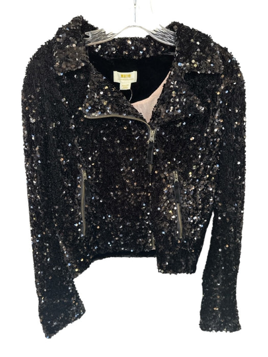 Maeve Size M Black Polyester & Viscose Sequins Zip Up Collar Zip Pocket Jacket Black / M