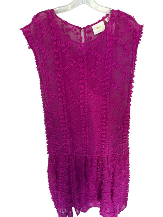 Maeve Size S Magenta Polyester Blend Lined Sheer Floral Cap Sleeve Dress Magenta / S