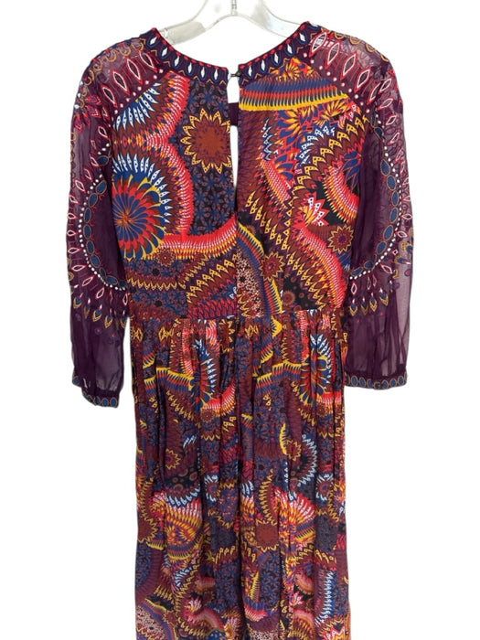 By Anthropologie Size 6 Multi Nylon & Cotton Key Hole Sheer Sleeve Dress Multi / 6