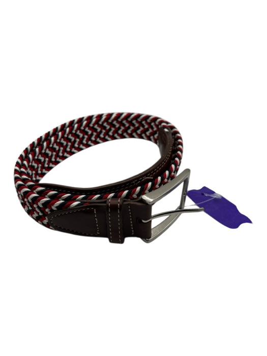 YRI Red & Navy Solid Brass Woven Brown Leather Men's Belt Red & Navy
