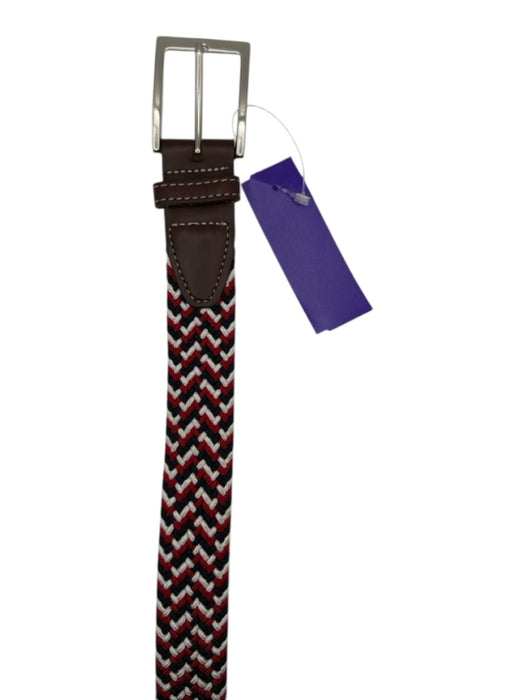 YRI Red & Navy Solid Brass Woven Brown Leather Men's Belt Red & Navy