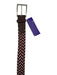 YRI Red & Navy Solid Brass Woven Brown Leather Men's Belt Red & Navy