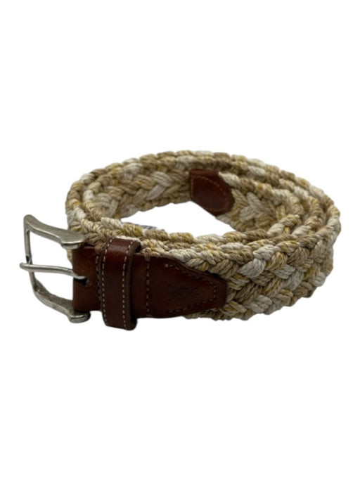 Martin Dingman Tan & Beige Solid Brass Braided Brown Leather Men's Belt Tan & Beige