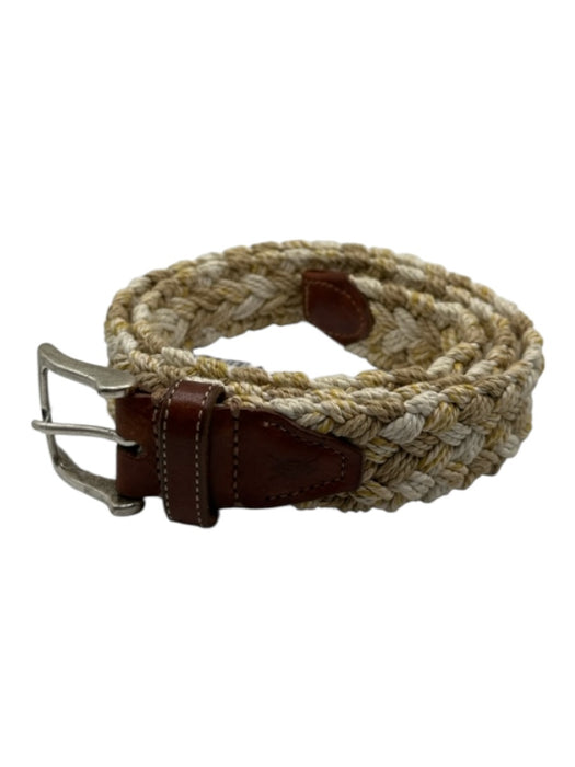 Martin Dingman Tan & Beige Solid Brass Braided Brown Leather Men's Belt Tan & Beige
