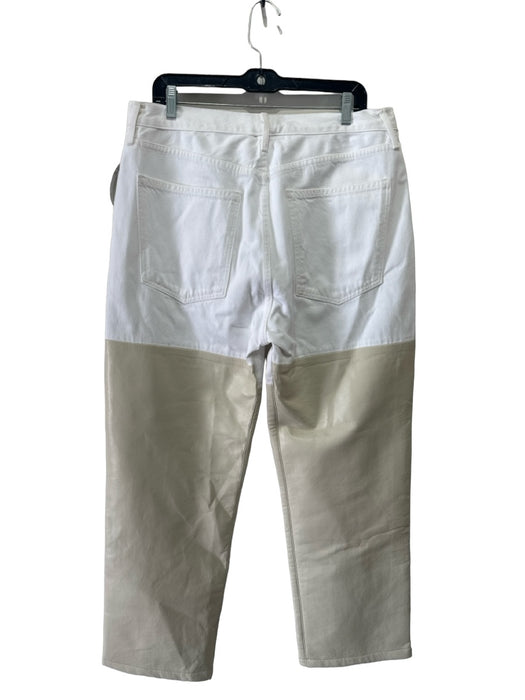 Agolde Size 30 white & tan Cotton Faux Leather color block High Rise Jeans white & tan / 30