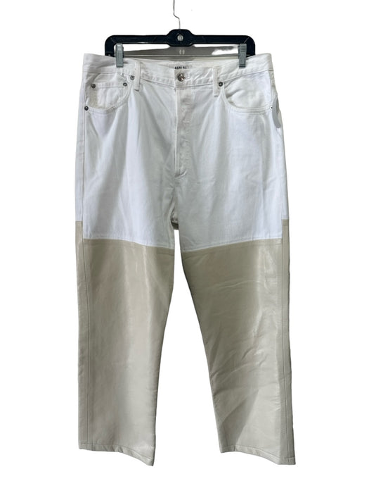 Agolde Size 30 white & tan Cotton Faux Leather color block High Rise Jeans white & tan / 30