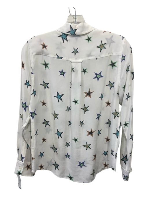 Rails Size XS White & Multi Silk Collared Button Up Long Sleeve Star Print Top White & Multi / XS