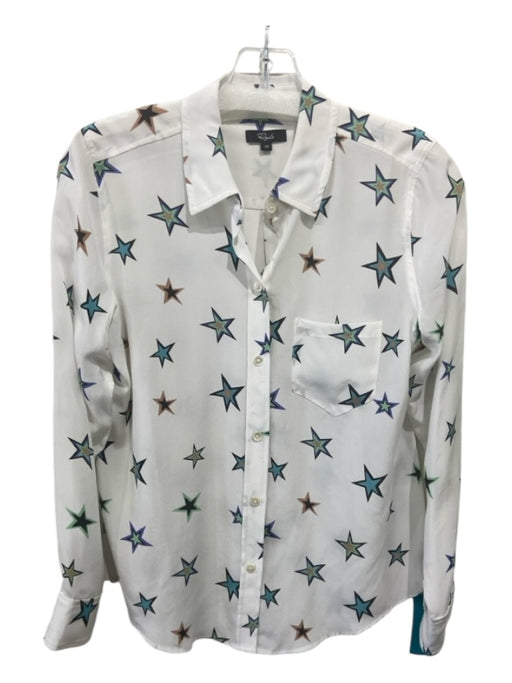 Rails Size XS White & Multi Silk Collared Button Up Long Sleeve Star Print Top White & Multi / XS