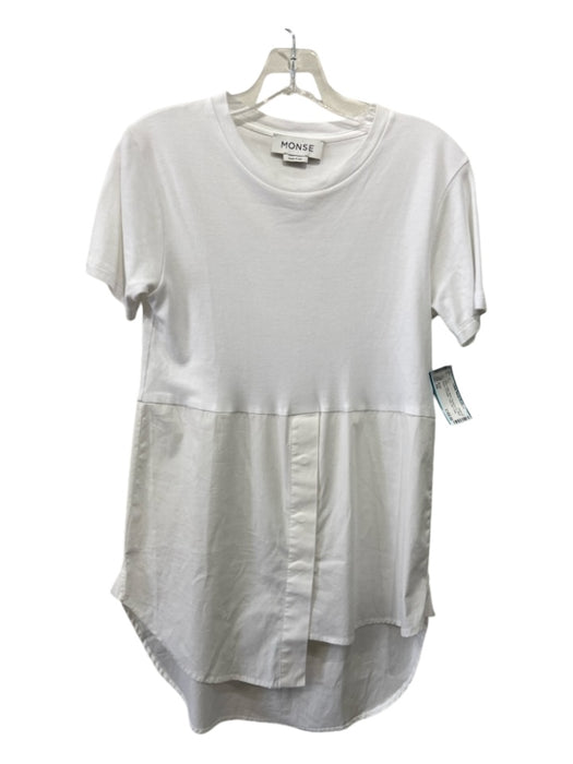 Monse Size XS White Cotton Blend Round Neck Short Sleeve 1/2 Button Tunic Top White / XS