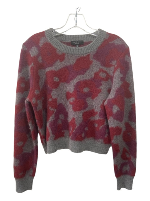 Rag & Bone Size XS Gray Pink Red Mohair Blend Abstract Round Neck Sweater Gray Pink Red / XS