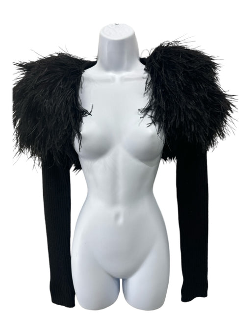 Robert Rodriguez Size XS Black Ostrich Feathers Ribbed Crop Long Sleeve Cardigan Black / XS