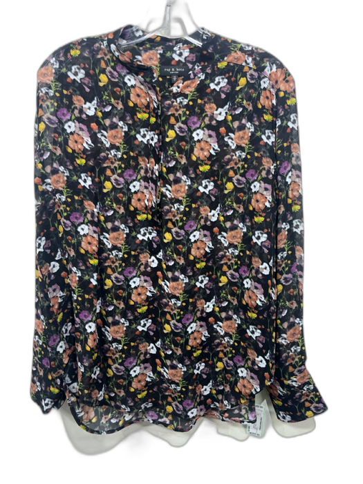 Rag & Bone Size XS Black & Multi Viscose Floral Long Sleeve Semi Sheer Top Black & Multi / XS