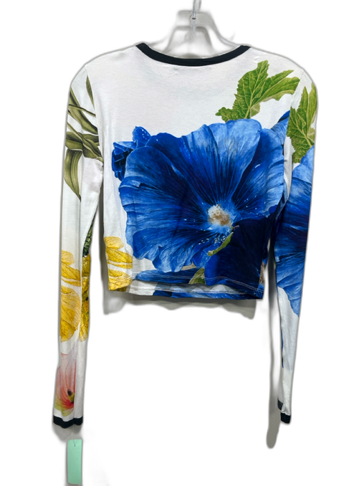 Alice + Olivia Size XS White, Black & Multi Viscose Blend Long Sleeve Floral Top White, Black & Multi / XS