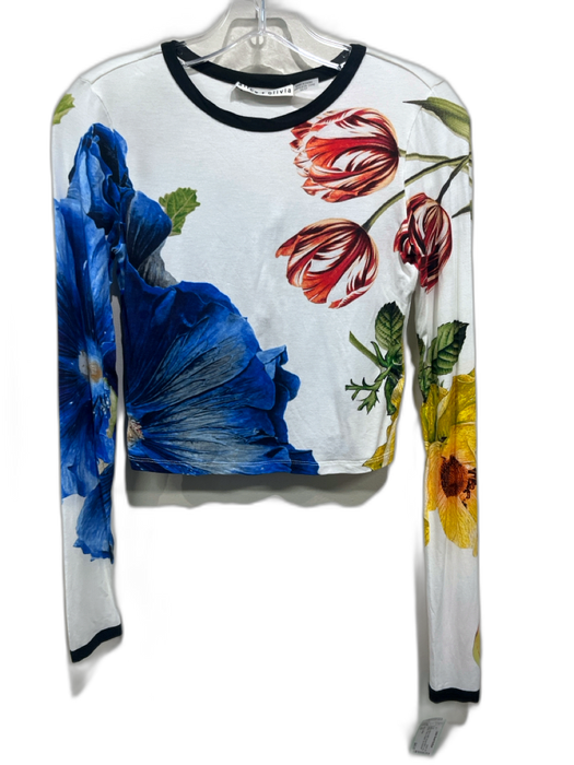 Alice + Olivia Size XS White, Black & Multi Viscose Blend Long Sleeve Floral Top White, Black & Multi / XS