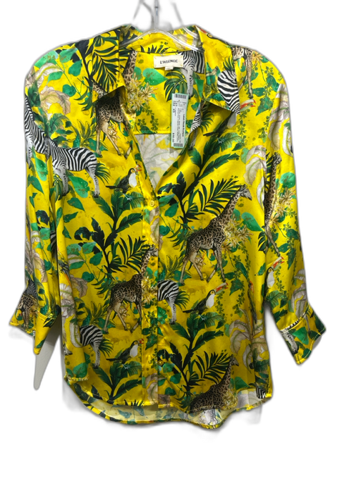 L'agence Size XS Yellow, Green, Black Silk Long Sleeve Animal Print Top Yellow, Green, Black / XS