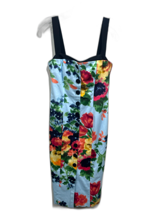 Carolina Herrera Size XS Blue, Black & Multi Cotton Blend Abstract Floral Dress Blue, Black & Multi / XS