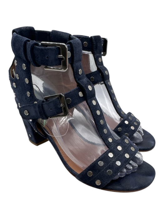 Laurence Dacade Shoe Size 38 Blue & Silver Suede Circle Studs Block Heel Sandals Blue & Silver / 38