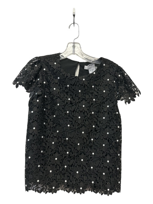 Milly Size P Black & White Polyester Lace Flowers Dots Top Black & White / P
