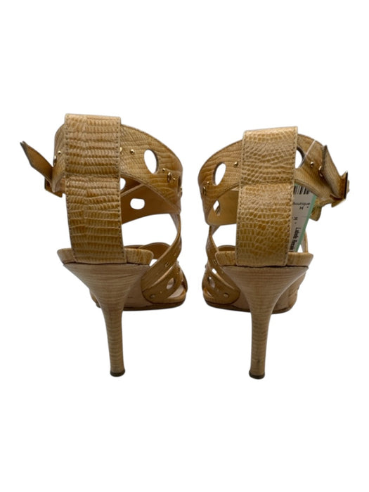 Dior Shoe Size 37 Yellow Tan Embossed Leather Ankle Buckle Stud Stiletto Sandals Yellow Tan / 37