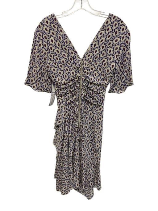 Isabel Marant Size 34 Purple, Pink, White Silk Blend Short Sleeve Ruched Dress Purple, Pink, White / 34