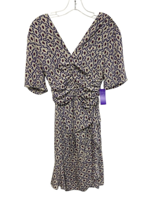 Isabel Marant Size 34 Purple, Pink, White Silk Blend Short Sleeve Ruched Dress Purple, Pink, White / 34