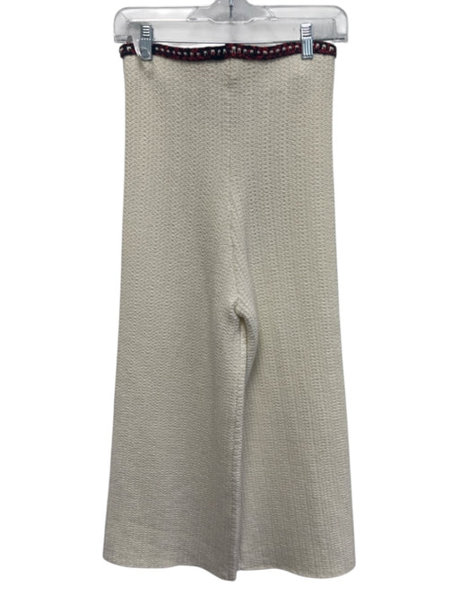 Self Portrait Size 2 Beige Cotton Blend Wide Leg High Waist Front Pocket Pants Beige / 2