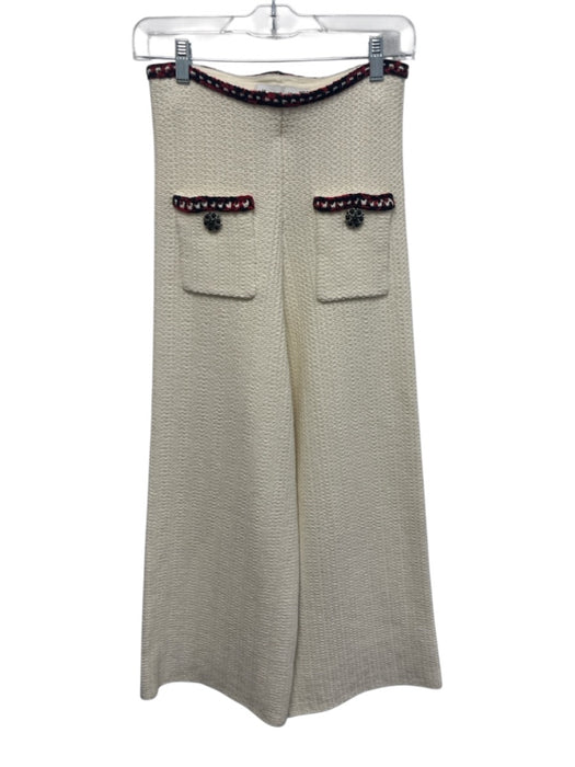 Self Portrait Size 2 Beige Cotton Blend Wide Leg High Waist Front Pocket Pants Beige / 2