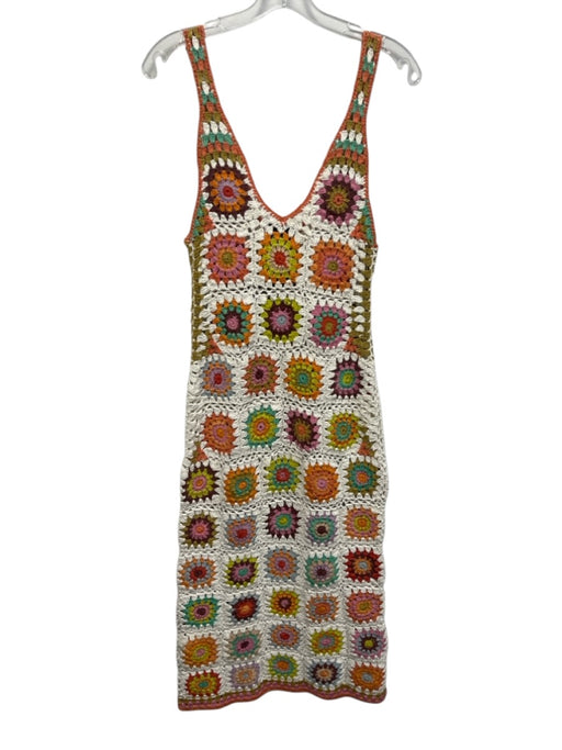 Alemais Size 6 Beige Multi Cotton Crochet Granny Squares Sleeves Dress Beige Multi / 6