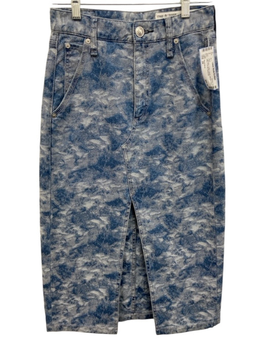 Rag & Bone Size 24 Light Blue Cotton Denim All Over Print Midi Front Slit Skirt Light Blue / 24