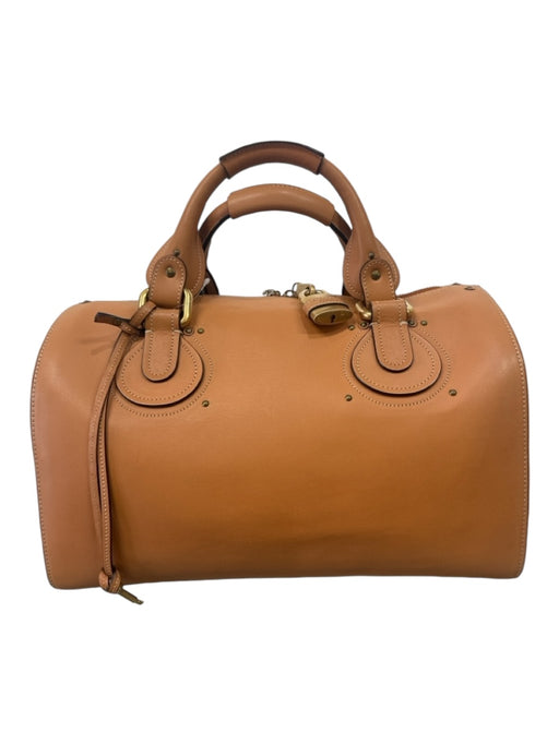 Chloe Camel Brown Leather Gold hardware Duffle Top Zip Double Top Handle Bag Camel Brown / L