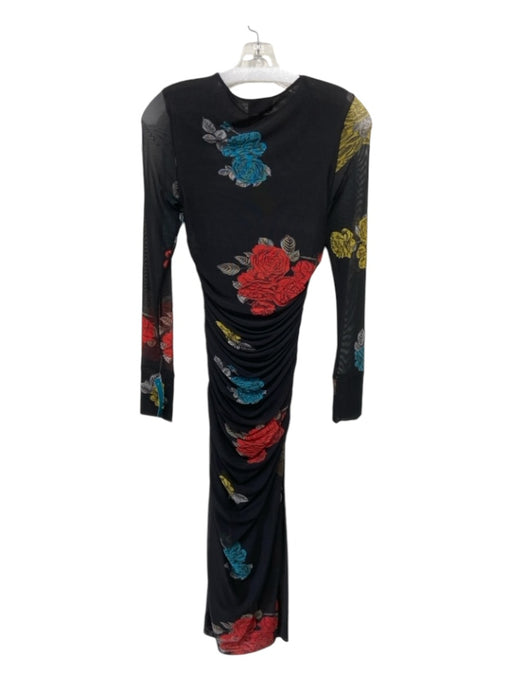 Ganni Size 34 Black & Multi Polyamide Blend Floral Mesh Overlay Rouched Dress Black & Multi / 34