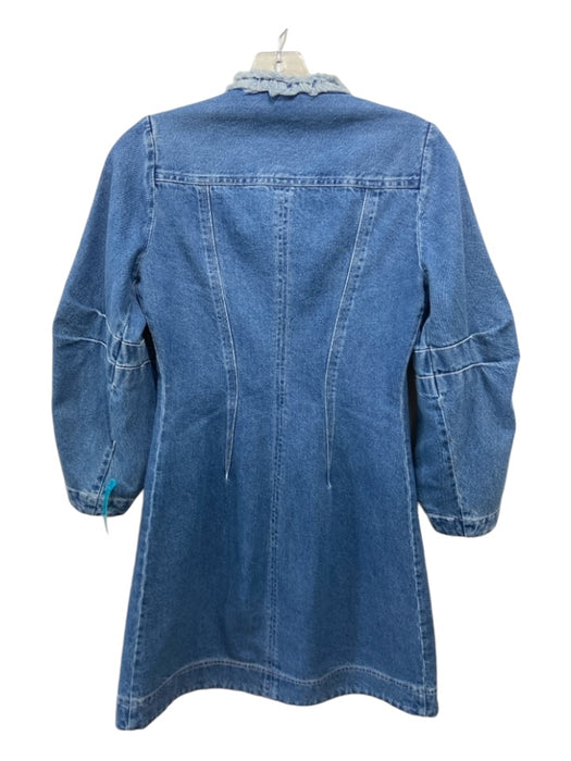 Sea New York Size 0 Med Wash Cotton Denim Raw Hem Darted Snap Front Mini Dress Med Wash / 0