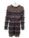 Veronica Beard Size S Navy & Brown Wool Blend Floral Raw Edge Long Sleeve Dress Navy & Brown / S