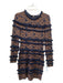 Veronica Beard Size S Navy & Brown Wool Blend Floral Raw Edge Long Sleeve Dress Navy & Brown / S