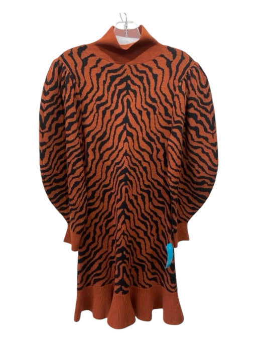 Ulla Johnson Size P Orange & Brown Merino Wool Animal Print Mock Neck Dress Orange & Brown / P