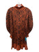 Ulla Johnson Size P Orange & Brown Merino Wool Animal Print Mock Neck Dress Orange & Brown / P