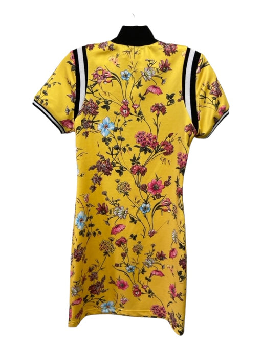 Pam & Gela Size P Yellow & Multi Polyester Floral Stripe Detail Cap Sleeve Dress Yellow & Multi / P