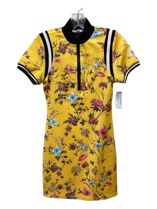 Pam & Gela Size P Yellow & Multi Polyester Floral Stripe Detail Cap Sleeve Dress Yellow & Multi / P