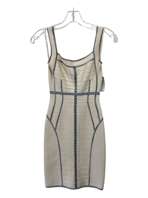 Herve Leger Size XS Beige & Blue Rayon Blend Sleeveless Bandage Dress Beige & Blue / XS