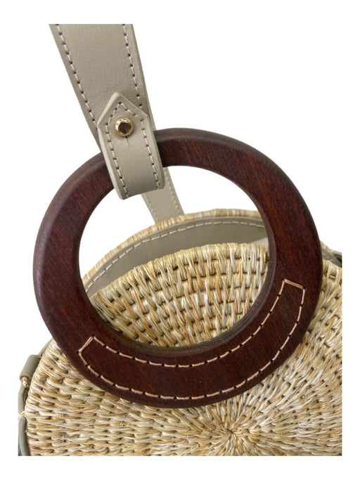 KhoKho Beige & Brown Raffia & Leather Circle Woven Handbag Wood Handle Bag Beige & Brown / S