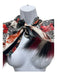 Roberto Cavalli Black Red & White Silk & Fur Fur Trim Stripe Detail Oblong scarf Black Red & White / XS