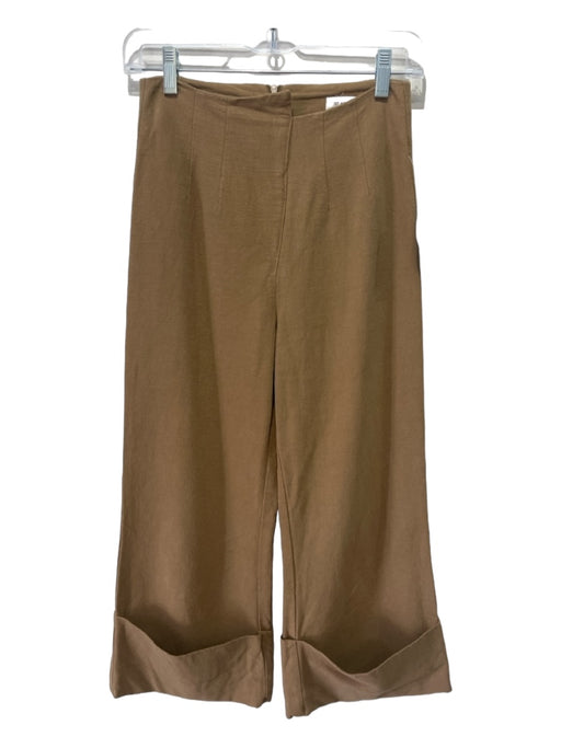 St. Agni Size XS Beige Cotton Blend Back Zip High Rise Cuffed Wide Leg Pants Beige / XS