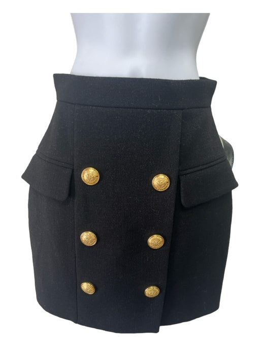 Balmain Size 34/XS Black & Gold Wool Blend Shimmer Double Breast Mini Skirt Black & Gold / 34/XS